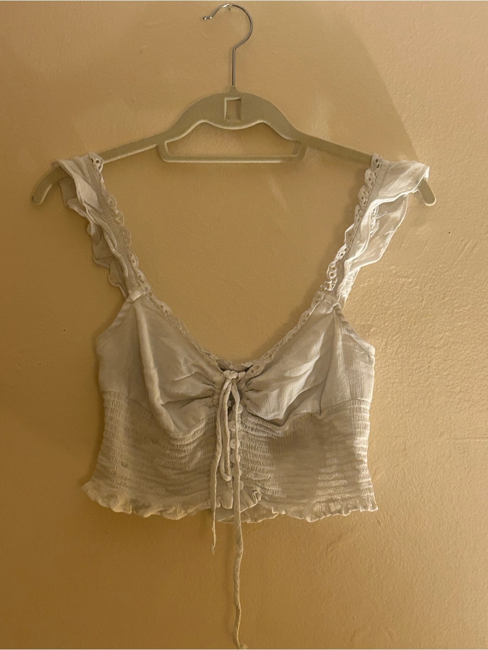White Lace-Trim Tie-Front Crop Top